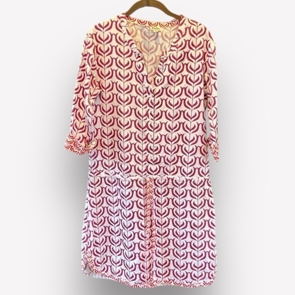 🇪🇸 Hatley tunic dress beach cover up v neck cinch waist cotton white berry